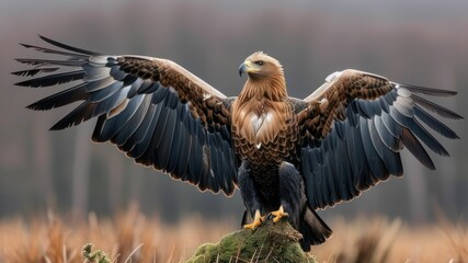 Obraz premium A majestic eagle spreading its wings in a natural setting