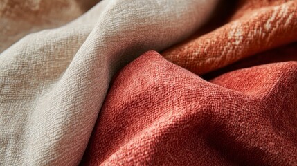Soft woven textures in warm earth tones create a cozy ambiance perfect for home decor and textile lovers in a serene indoor setting