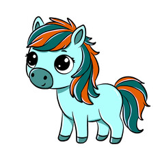 Cute blue pony cartoon character isolated on white background, icon vector