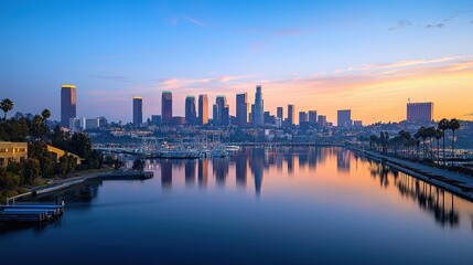 City Skyline Reflection at Sunset