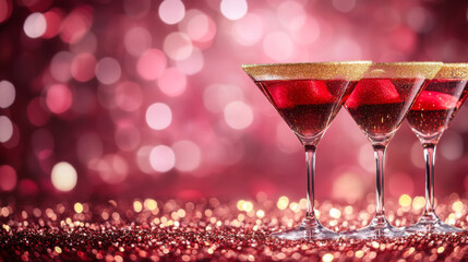 Celebration drinks sparkle under bright lights at a festive gathering