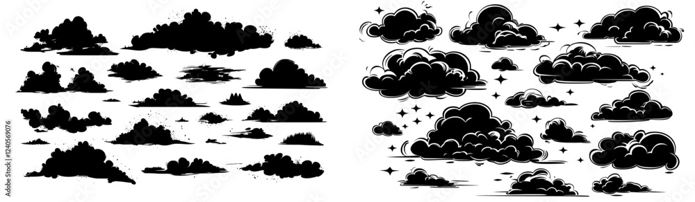 Aufkleber cloud silhouettes serve as a modern setting for architectural render backgrounds.