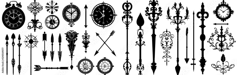 Poster the watch's hands are set, adorned with black pointers that act as decorative arrows, contributing t