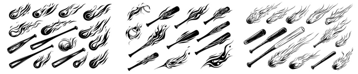 Contemporary black and white baseballs in flight, depicted with motion trails.