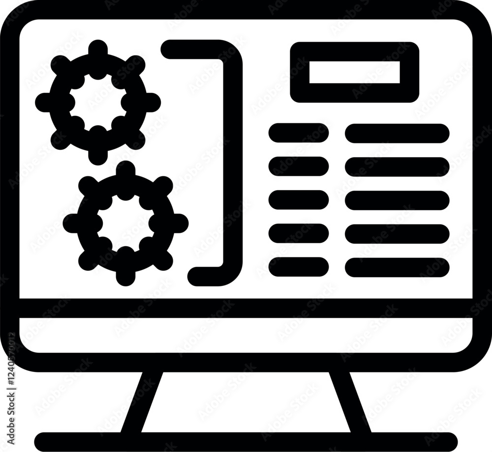 Poster web development process shown on a computer screen, featuring rotating gears symbolizing working mec