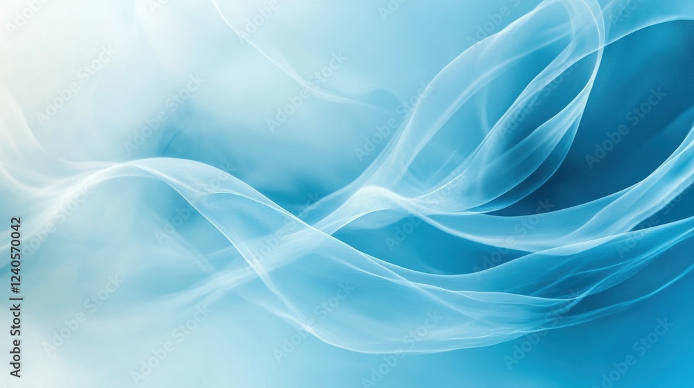 Poster swirling blue waves of ethereal smoke in a tranquil backdrop for creative text or graphic design. ge