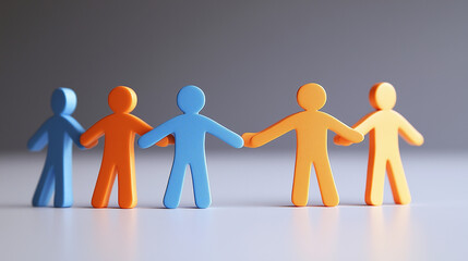 The concept of team unity is portrayed as a business metaphor, with diverse individuals coming together to form a strong partnership, symbolizing cooperation and collaboration.