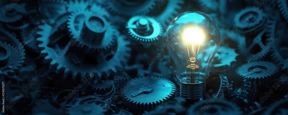 Aufkleber illuminated light bulb amidst intricate gears symbolizing innovation and creativity in technology an