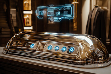 Obraz premium Futuristic Retail Display with Holographic Interface