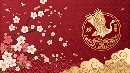 Elegant Cherry Blossom and Crane Design for Spring Celebrations