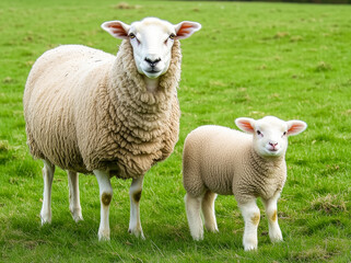 Obraz premium Adult Ewe and Lamb in Pasture