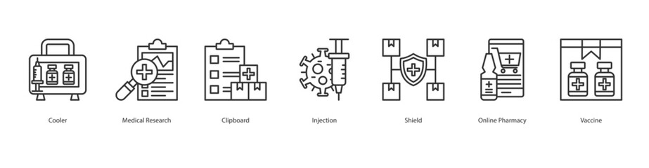 Herd Immunity Icon Sheet Cooler, Medical Research, Clipboard, Injection, Shield, Online Pharmacy, Vaccine