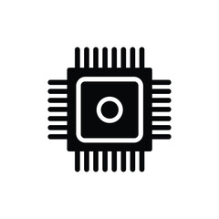 Computer chip black icon, isolated on white background. Vector illustration.