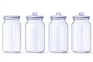 Set of Transparent Glass Food Storage Containers with Lids for Kitchen Organization and Decor  Minimalist Kitchenware Arrangement on White Background