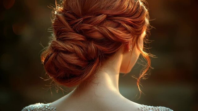 Elegant hairstyle tutorial showcasing a beautiful braided updo with warm lighting in a serene outdoor setting
