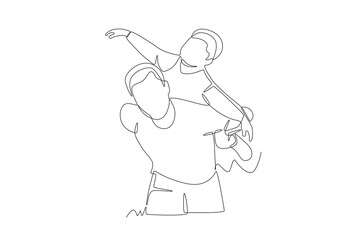 Father carrying his son. Father and son concept one-line drawing