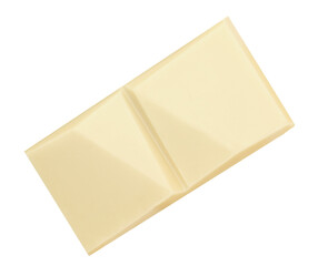 White chocolate bar pieces isolated on white background. Broken  Milk chocolate top view. Flat lay. Package design elements .