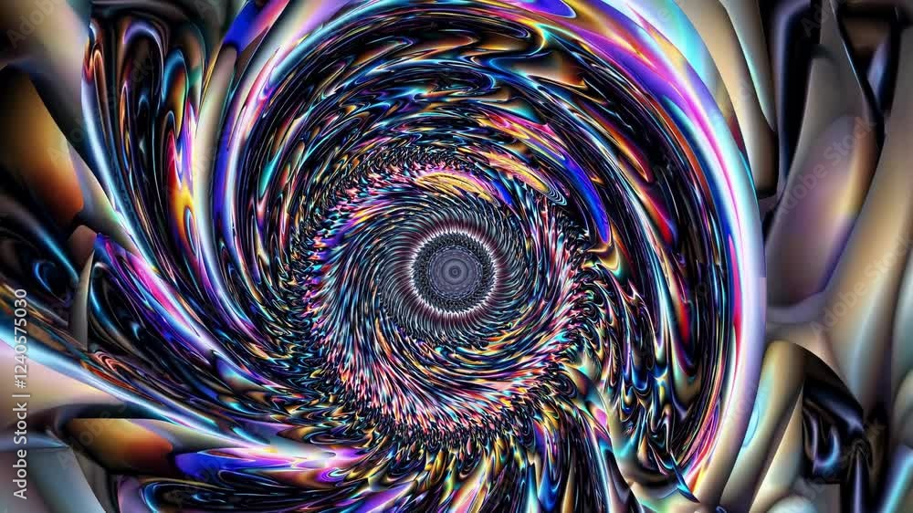 Aufkleber A fractal spiral encased in mirrored walls, every reflection revealing another layer of swirling shapes in continuous repetition.