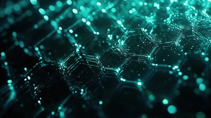 Obraz premium Vibrant Hexagonal Network of Lights in a Dark Background Creating a Futuristic Digital Atmosphere