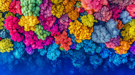 An intricate close-up of vibrant multicolored coral showcasing the diverse and vivid beauty of marine life under the sea.

