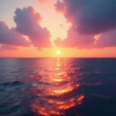 Obraz premium Soft, hazy sunset hues paint the blurred ocean horizon , peaceful, sky