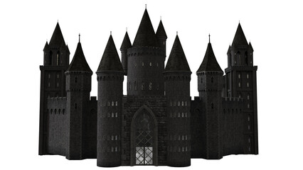 3D rendered dark medieval castle isolated on transparent background © HWWO Stock