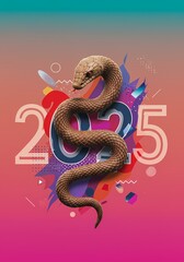 Fototapeta premium 2025 New Year s Design Brown Snake on Abstract Background