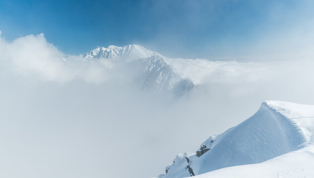 Tupa, Koncista, Gerlachovsky stit and Zadny Gerlach from Patria mountain peak in winter High Tatras mountains in Slovakia