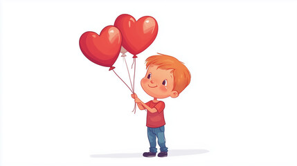 Obraz premium Happy Child Holding Heart Balloons – Isolated on White