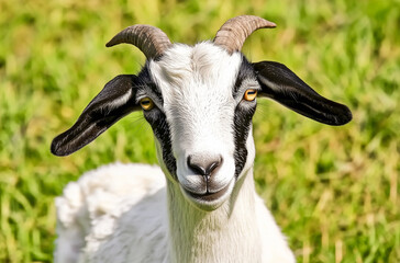 Close-up Photograph of a Goat in a Grassy Field