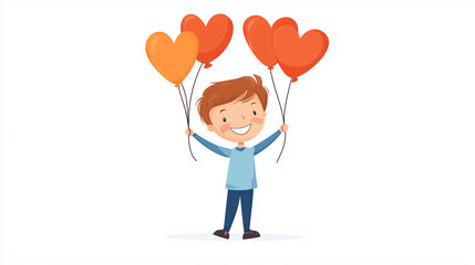 Happy Child Holding Heart Balloons &ndash; Isolated on White
