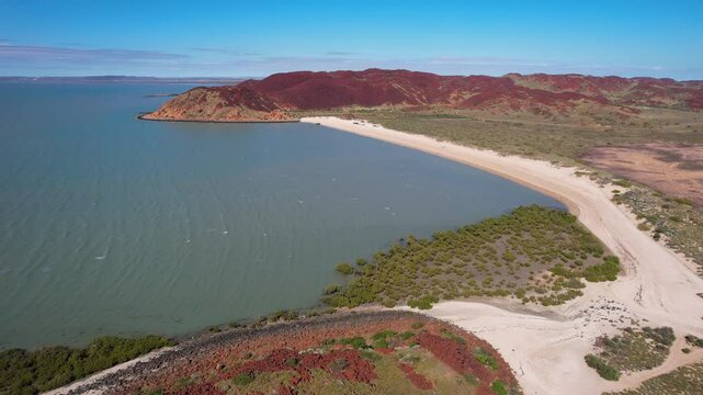 Aerial view of beautiful Hearson Cove with red cliffs and mangroves, Karratha, Australia.