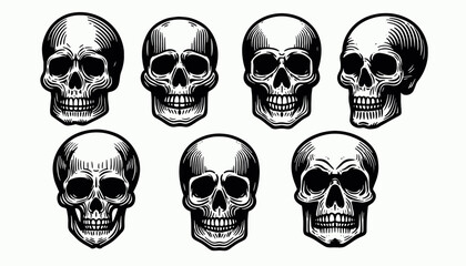 Skull  Set  black and white vector illustration. Different Simple  Tatoo skull designs