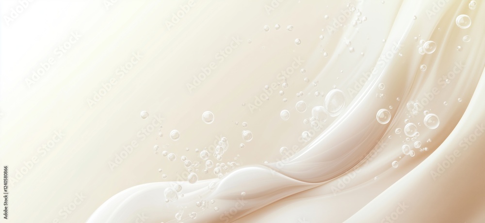 Poster elegant abstract background with flowing waves and bubbles, soft beige and cream tones creating a se