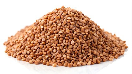 Fototapeta premium A pile of buckwheat on a white background.