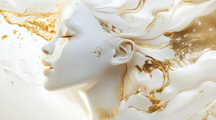Abstract Porcelain Woman with Gold Accents – Luxurious & Sensual