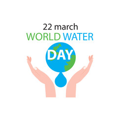 World water day banner, blue water drop in human hands, vector design