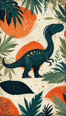 Dinosaur. Animal illustration. Printable pattern for wall decorations . Cover design, logo, for tattoos.