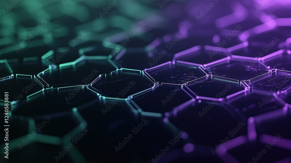 Poster glowing teal and purple hexagonal pattern abstract digital art background