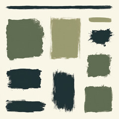 A collection of abstract brush strokes in earthy green and navy tones, perfect for backgrounds or graphic design projects.