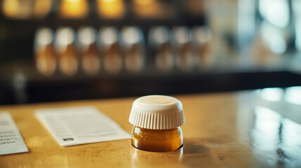 soda cap on wooden bar top with tasting notes in background, creating relaxed atmosphere for beverage enthusiasts