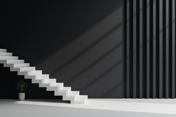 Obraz premium Minimalist monochrome geometric wall display with sharp defined lines and dramatic lighting and shadows creating a clean modern and sophisticated backdrop for advertising promotion or interior design