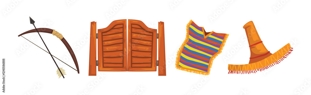 Poster wild west authentic object and symbol vector set
