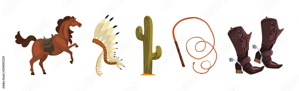 Aufkleber wild west authentic object and symbol vector set