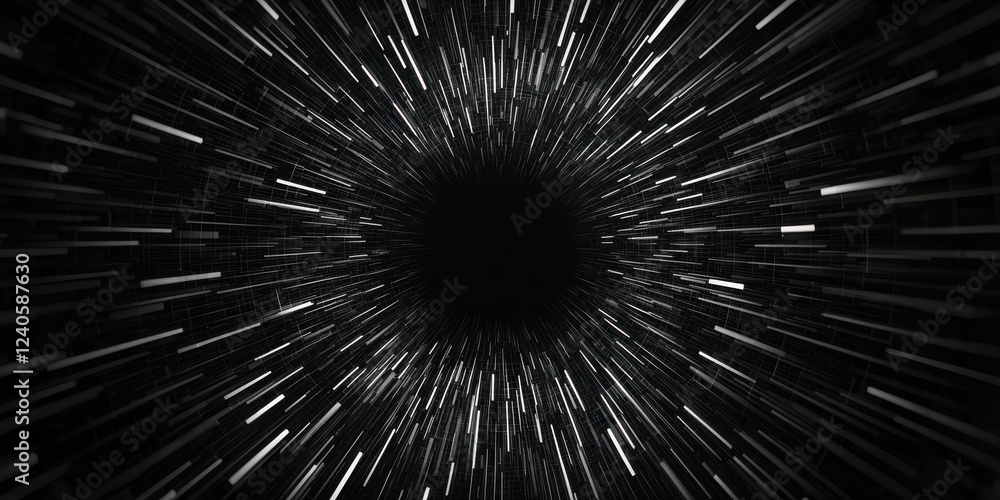 Poster a mesmerizing depiction of light streaks converging towards a dark center, creating a sense of movem