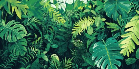 Lush Tropical Foliage Abundant Green Leaves Display