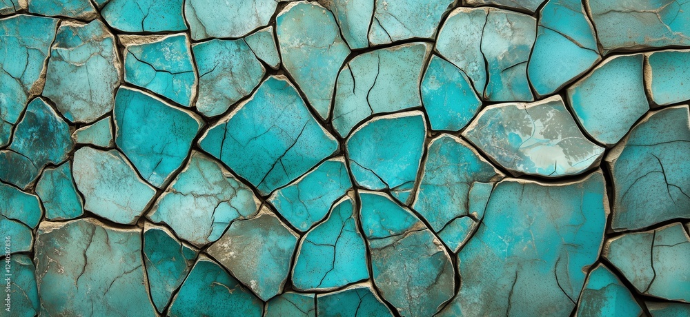 Poster cracked turquoise surface texture with intricate patterns and details showcasing weathered paint and