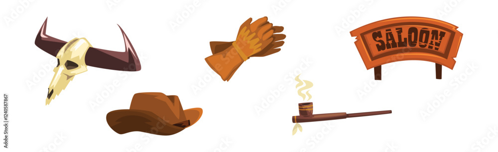 Aufkleber wild west authentic object and symbol vector set