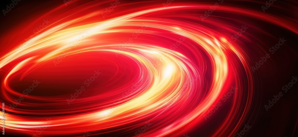 Poster vibrant red light swirls creating dynamic energy patterns in abstract design, copy space for text