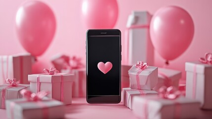 Abstract 3D model of a smartphone with exploding icons of shopping, discounts and digital payment solutions, pastel theme